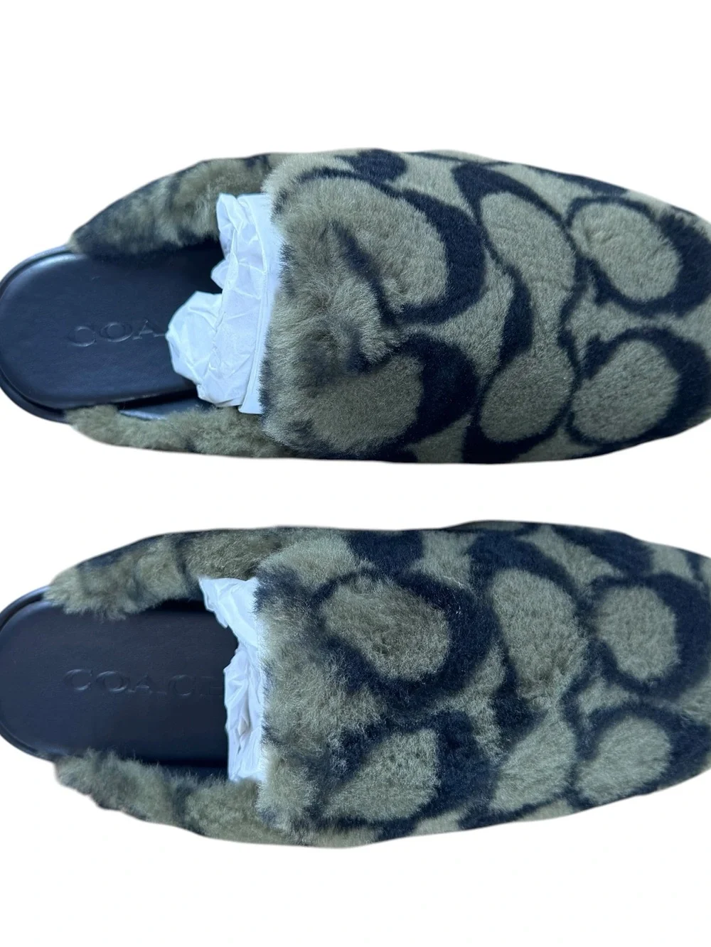 Coach Women's Signature Shearling Slippers Olive Size 7 New in Box